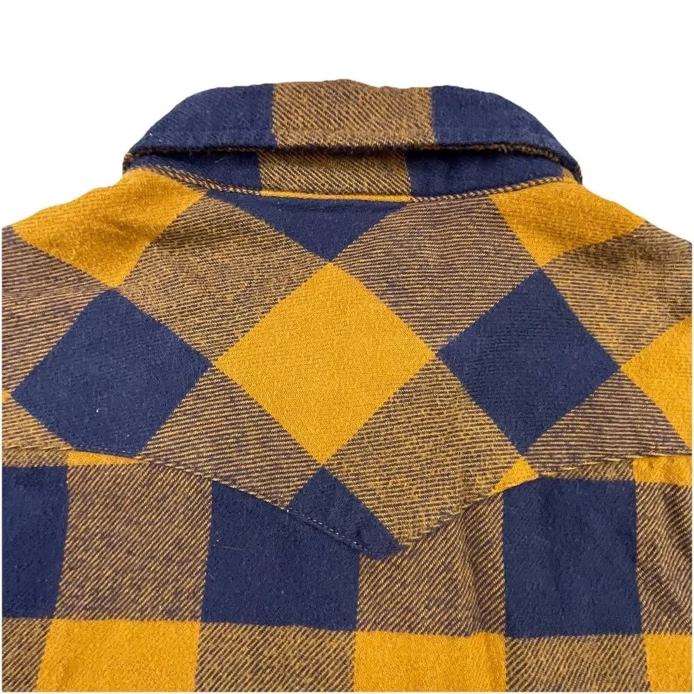 Levis Flannel Shirt Men Large Brown Blue Plaid Western Pearl Snap Rodeo Cowboy